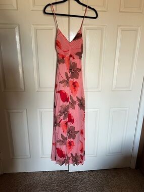 Pink Floral Maxi Dress with Spaghetti Straps